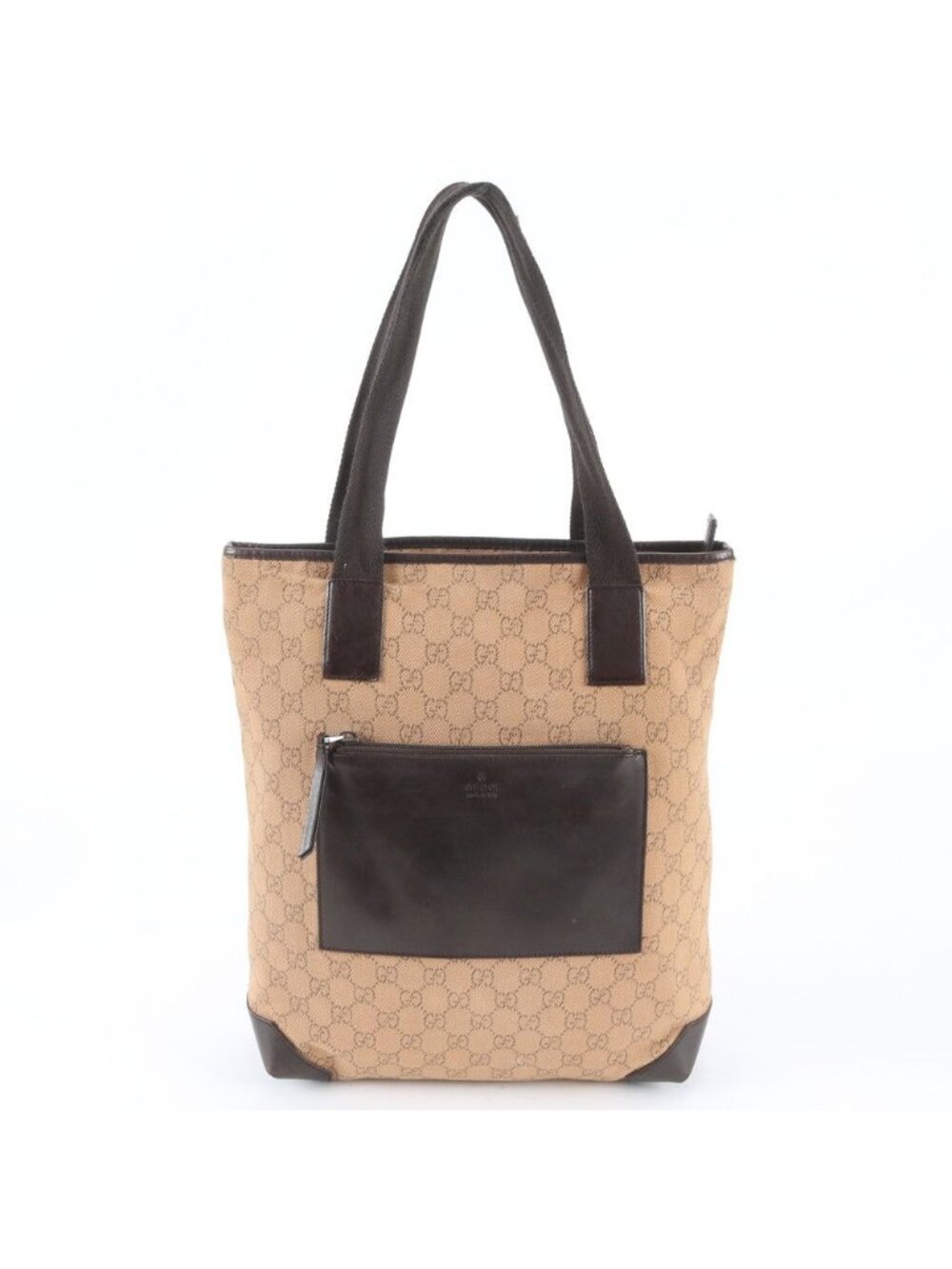 Gucci GG Canvas Leather Tote Shoulder Hand Brown